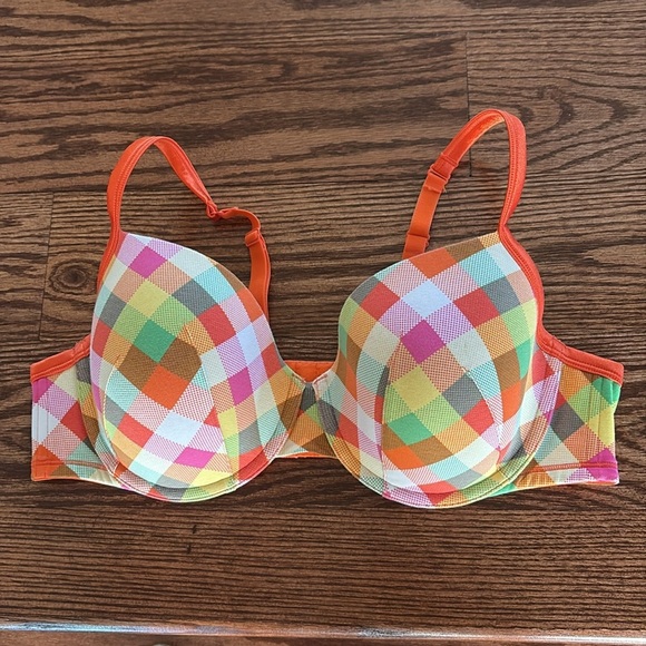 Cacique intimates Plaid underwire plunge Bra light padded cotton spandex 42D - Picture 1 of 10